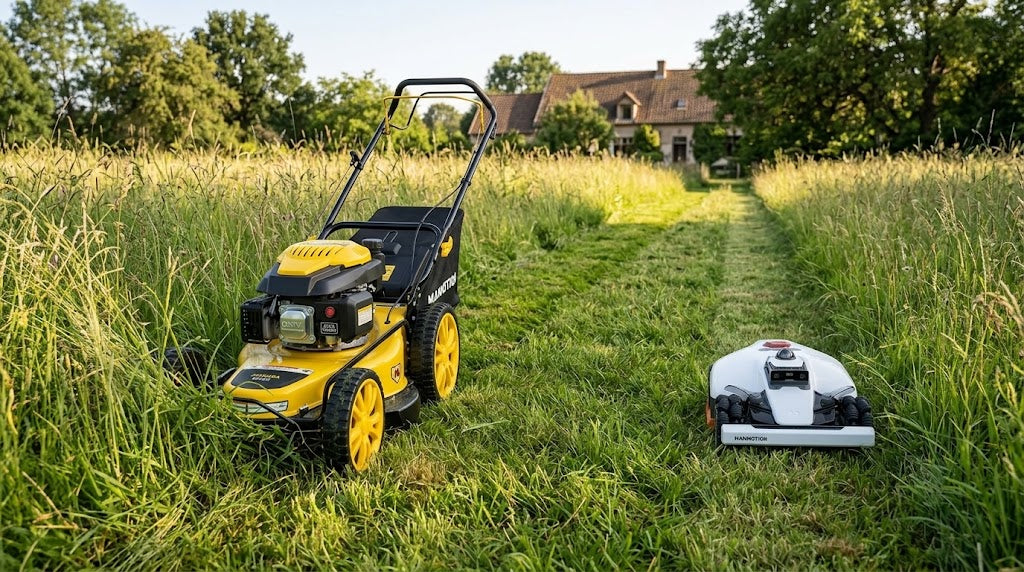 tondeuse débroussailleuse et robot tondeuse