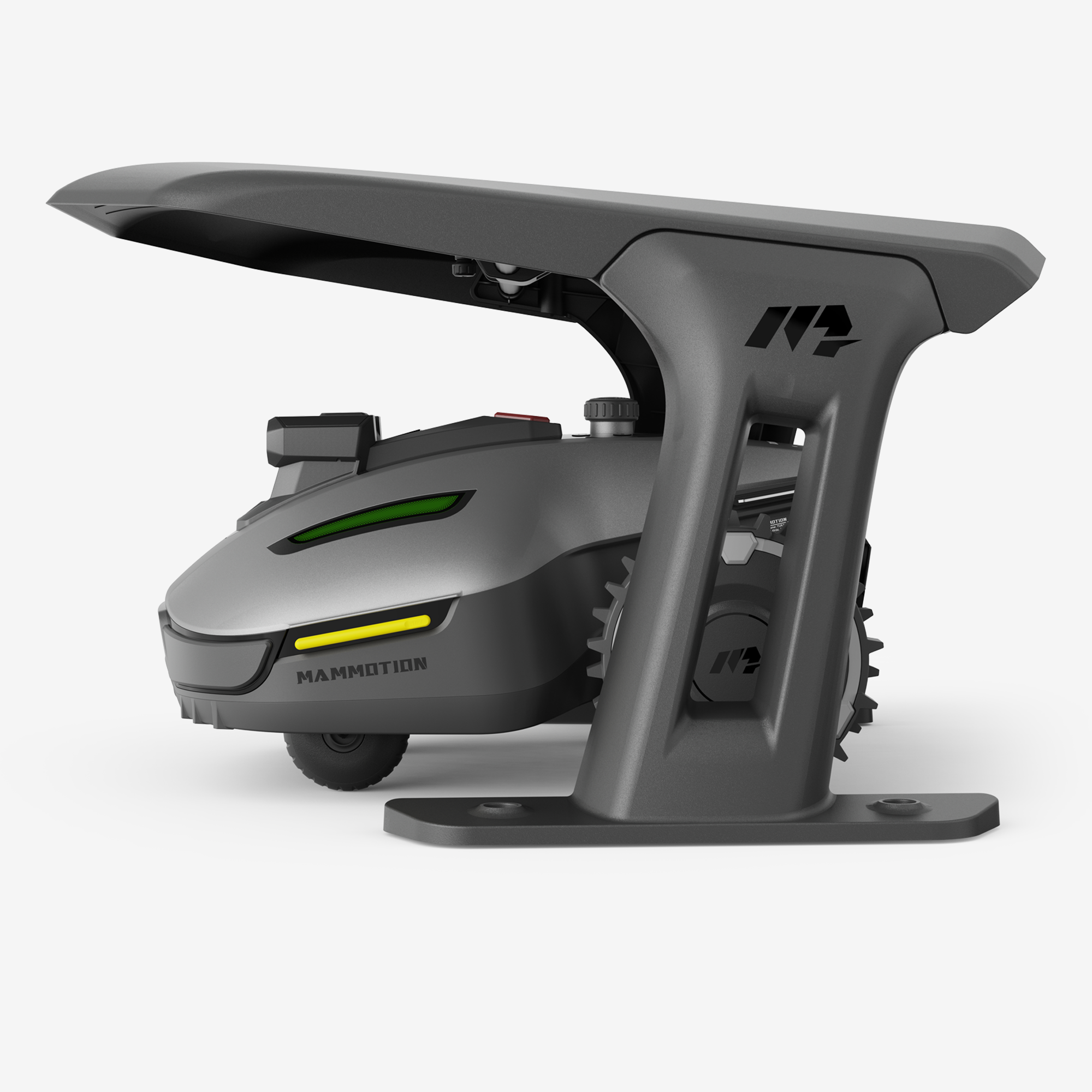 Robot tondeuse Mammotion YUKA Mini Vision en noir avec garage pour robot tondeuse