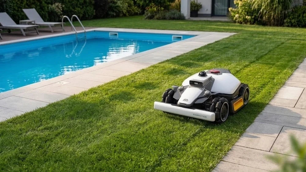 robot lawn mower and pool