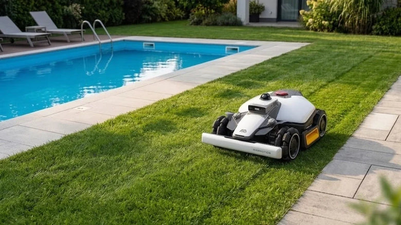 robot lawn mower and pool
