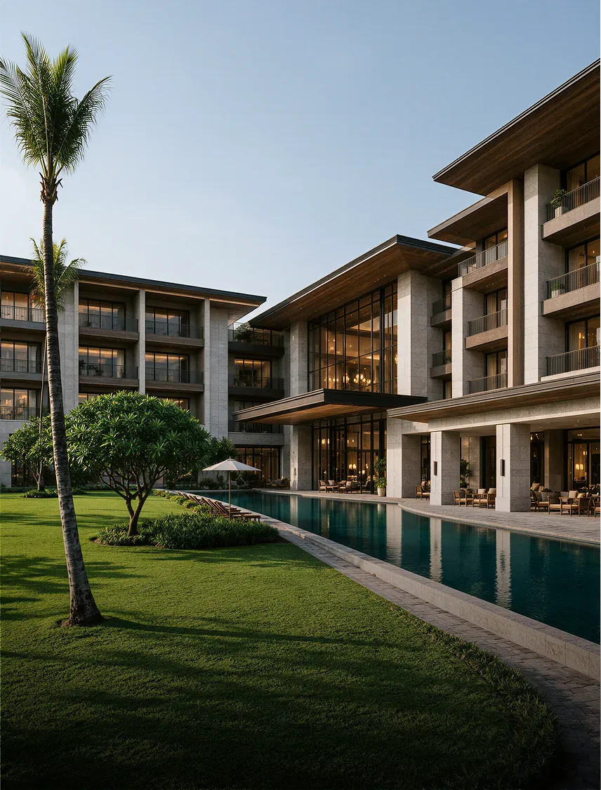 Domaine d’un hôtel de luxe au bord de l’eau