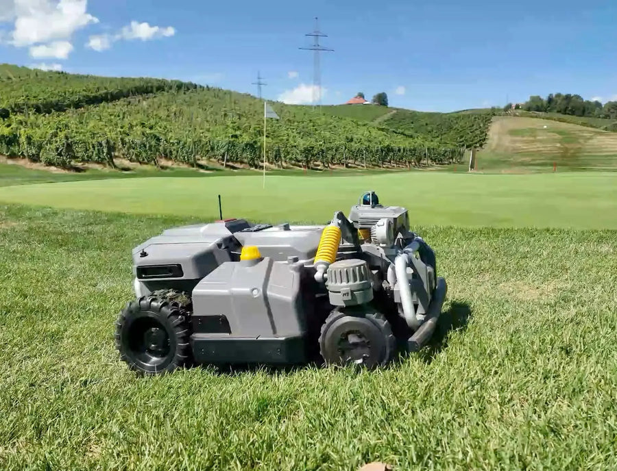 Maston sur un green du Golf Zlati Grič avec des vignobles en arrière-plan